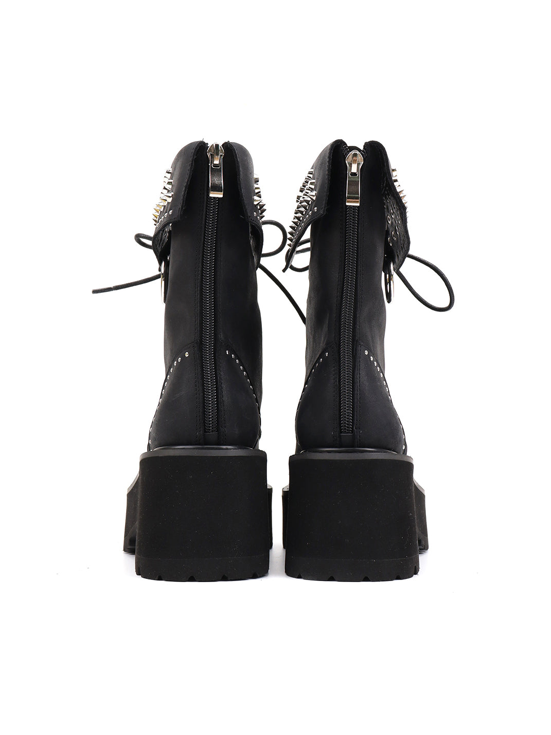 Studded-Cuff Distressed Leather Combat Boots - View 8