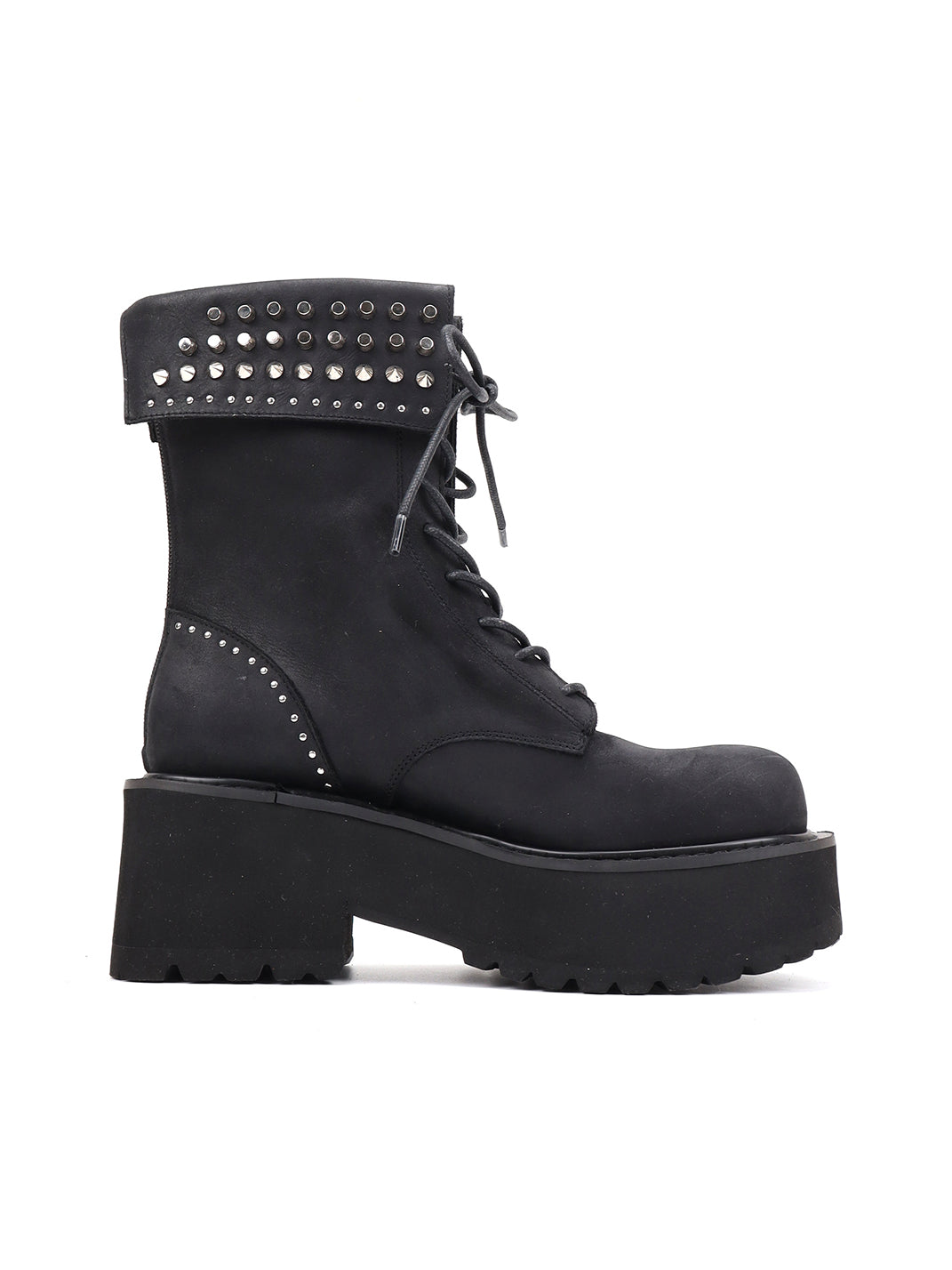 Studded-Cuff Distressed Leather Combat Boots - View 9