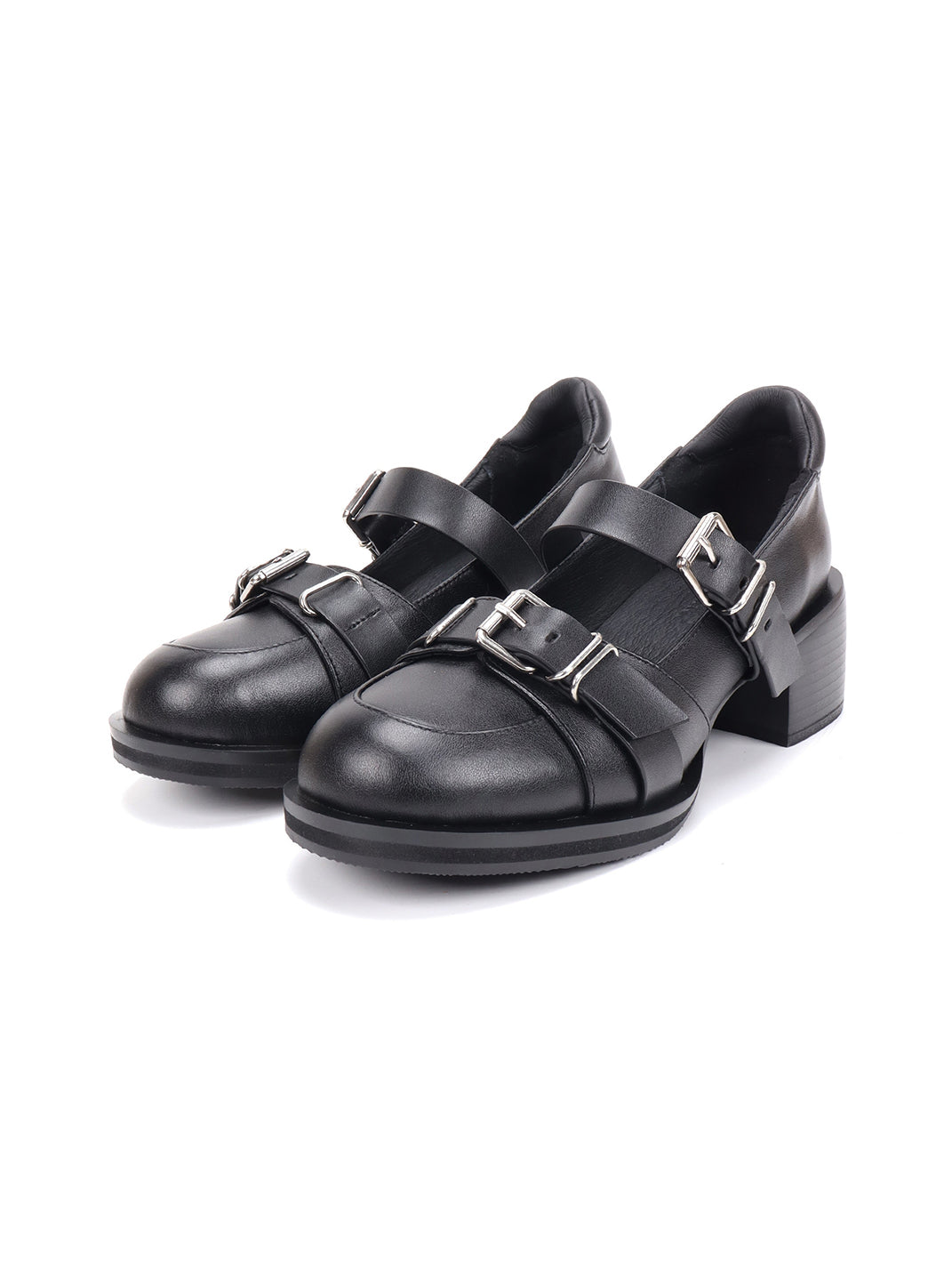 Double-Buckle Round-Toe Block-Heel Mary Janes - View 5