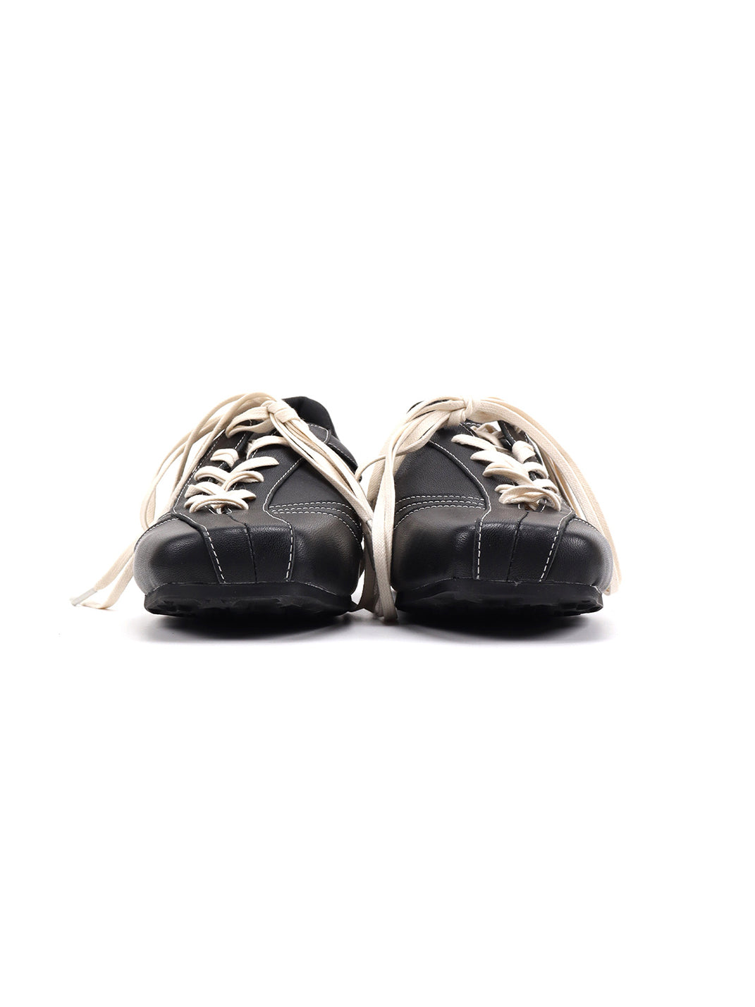 Square-Toe Black Leather Retro Trainers - View 7