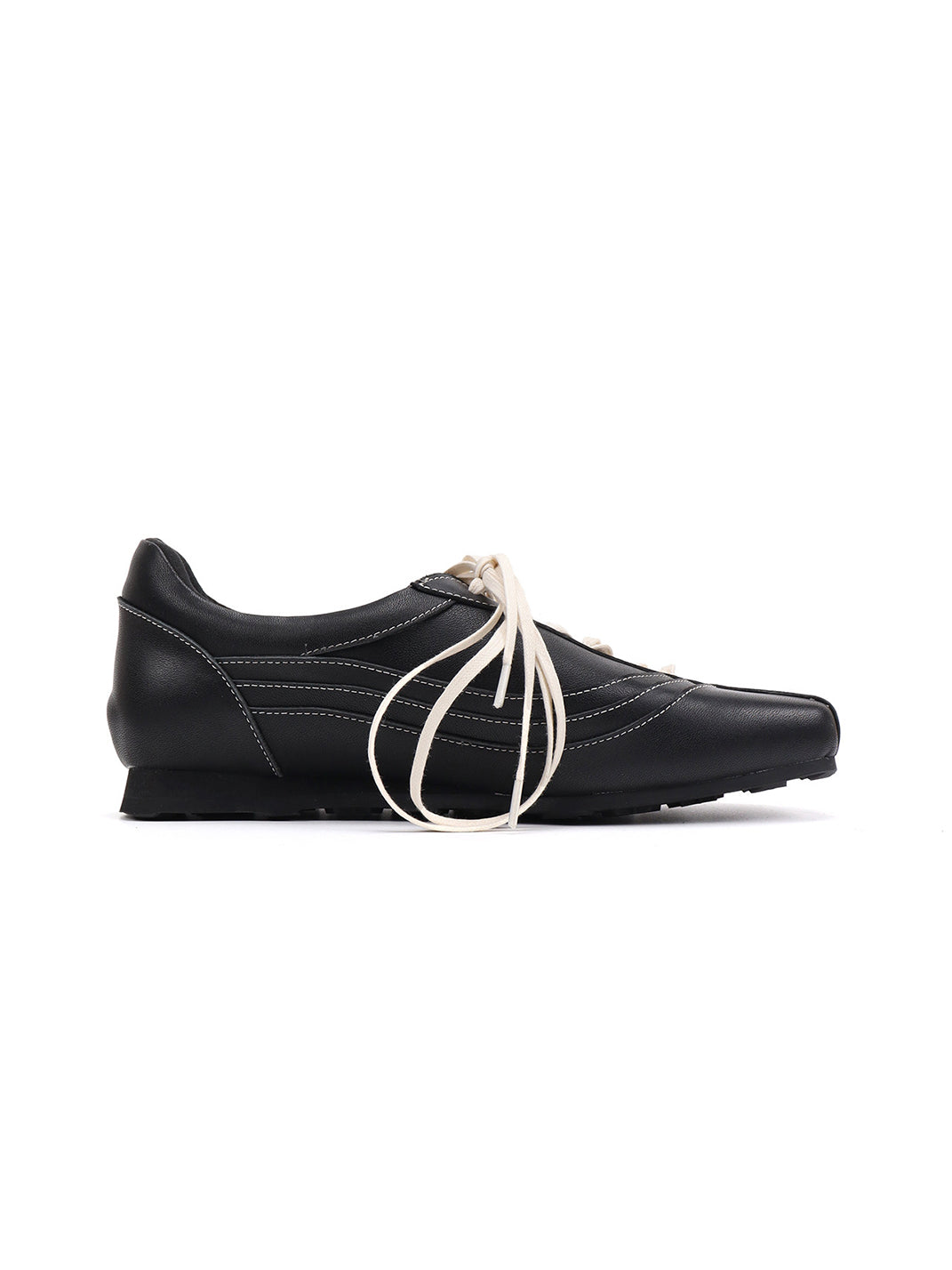 Square-Toe Black Leather Retro Trainers - View 9
