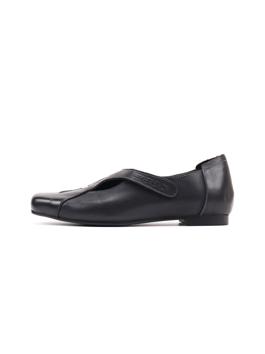 Star-Panel Square-Toe Leather Ballet Flats