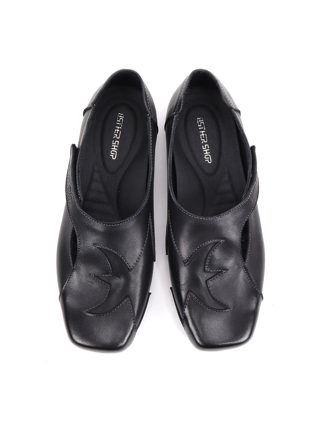 Star-Panel Square-Toe Leather Ballet Flats - View 10