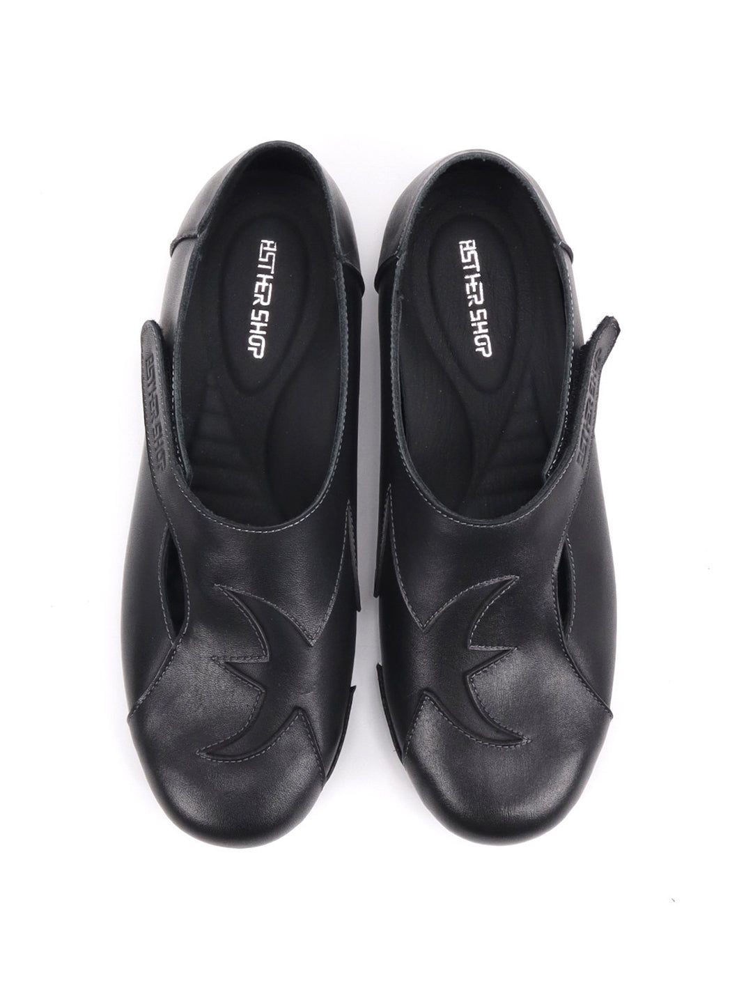 Star-Panel Square-Toe Leather Ballet Flats - View 11