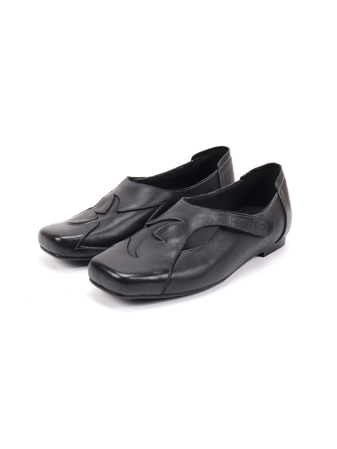 Star-Panel Square-Toe Leather Ballet Flats - View 14