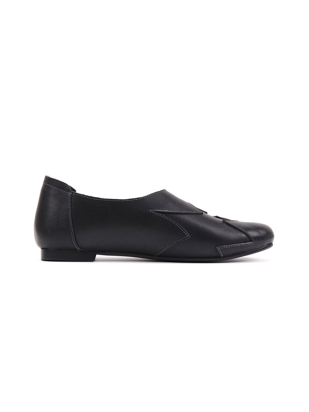 Star-Panel Square-Toe Leather Ballet Flats - View 21