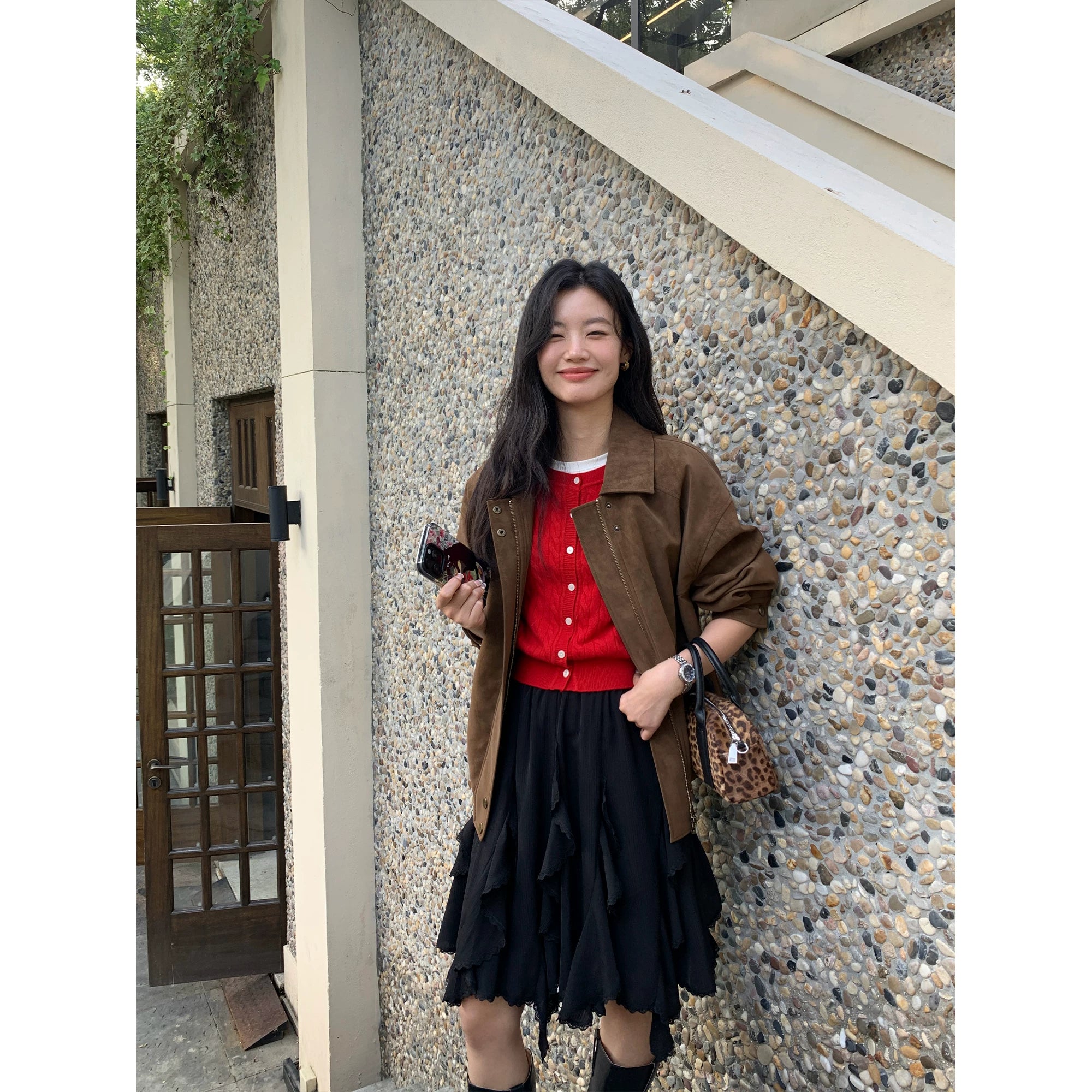 Black layered ruffle mini skirt