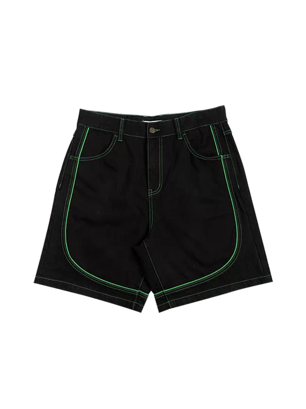 Contrast-Stitch Loose Denim Shorts