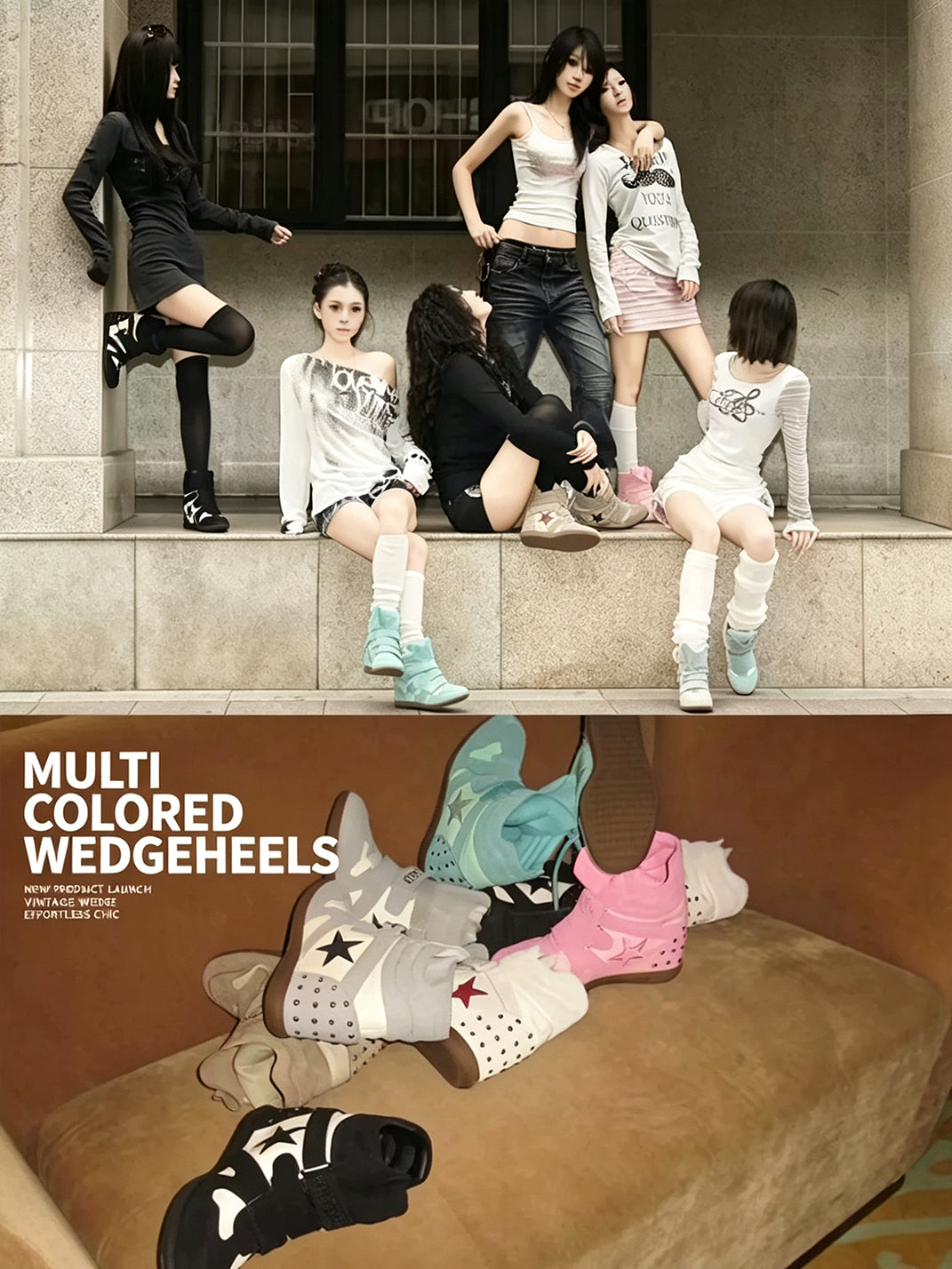 Star-Applique Double-Strap Wedge High-Top Sneakers - view 6