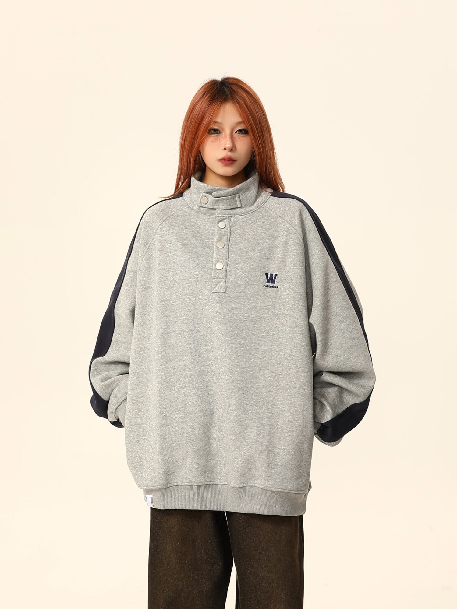 High-Neck Button Sweatshirt