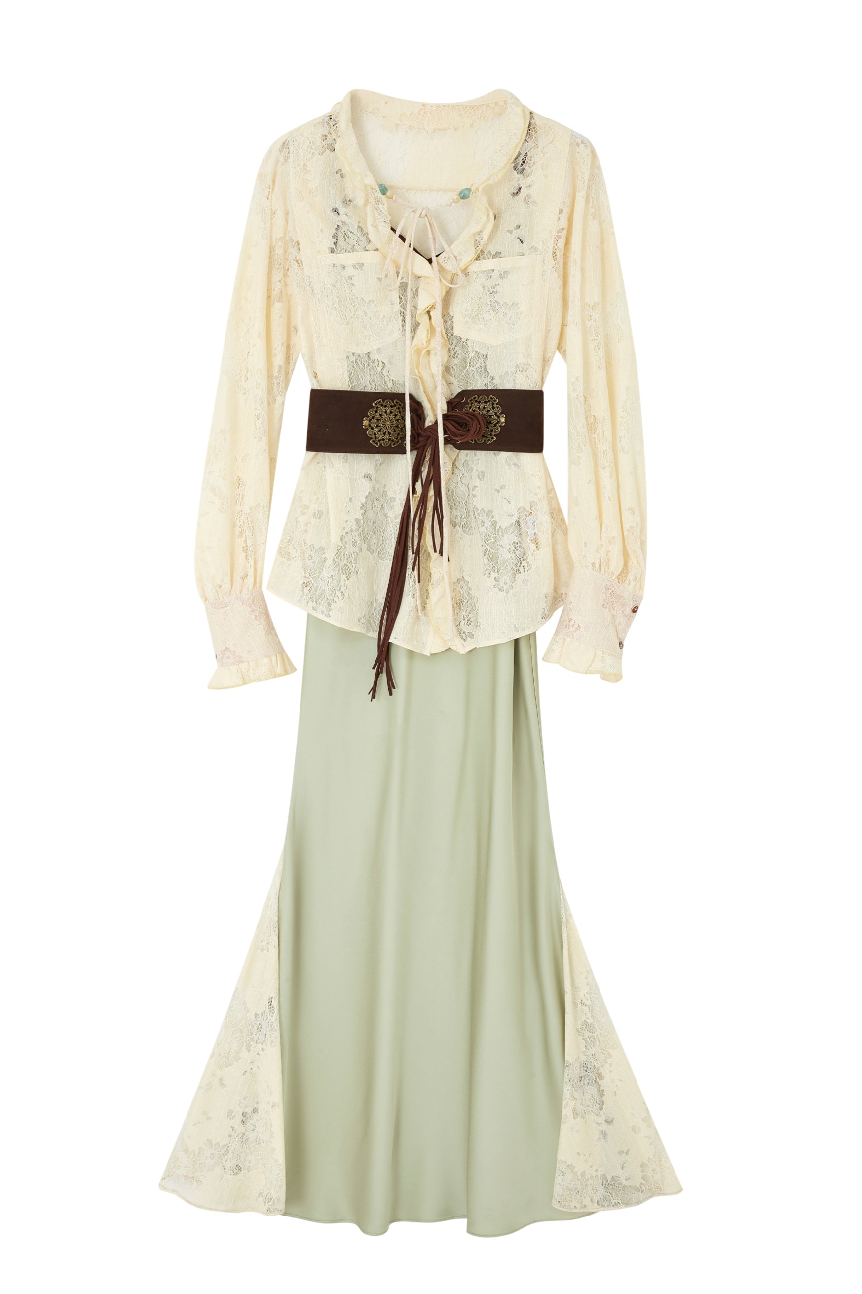 Lace Shirt Contrasting Diagonal Dress Set