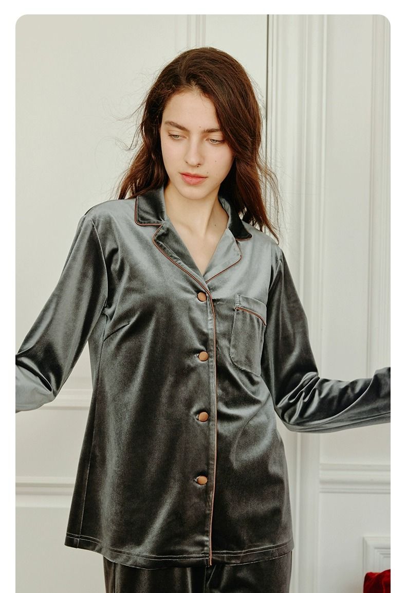Long-Sleeve Velvet Loungewear Pajama Set - chiclara