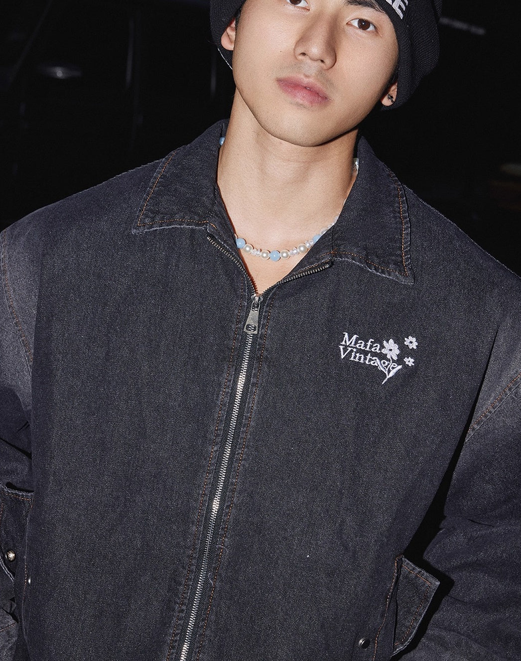 Vintage Black Denim Zip Jacket