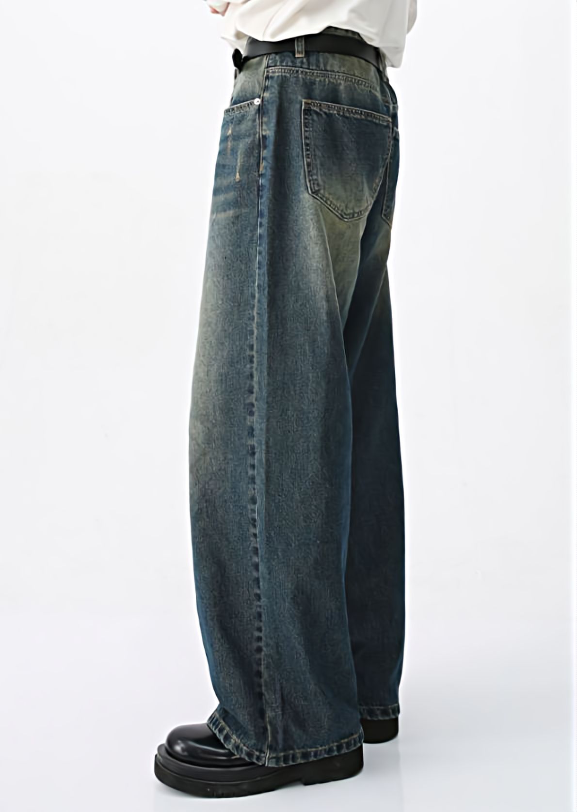 Two-Tone Wide Leg Vintage Wash Jeans