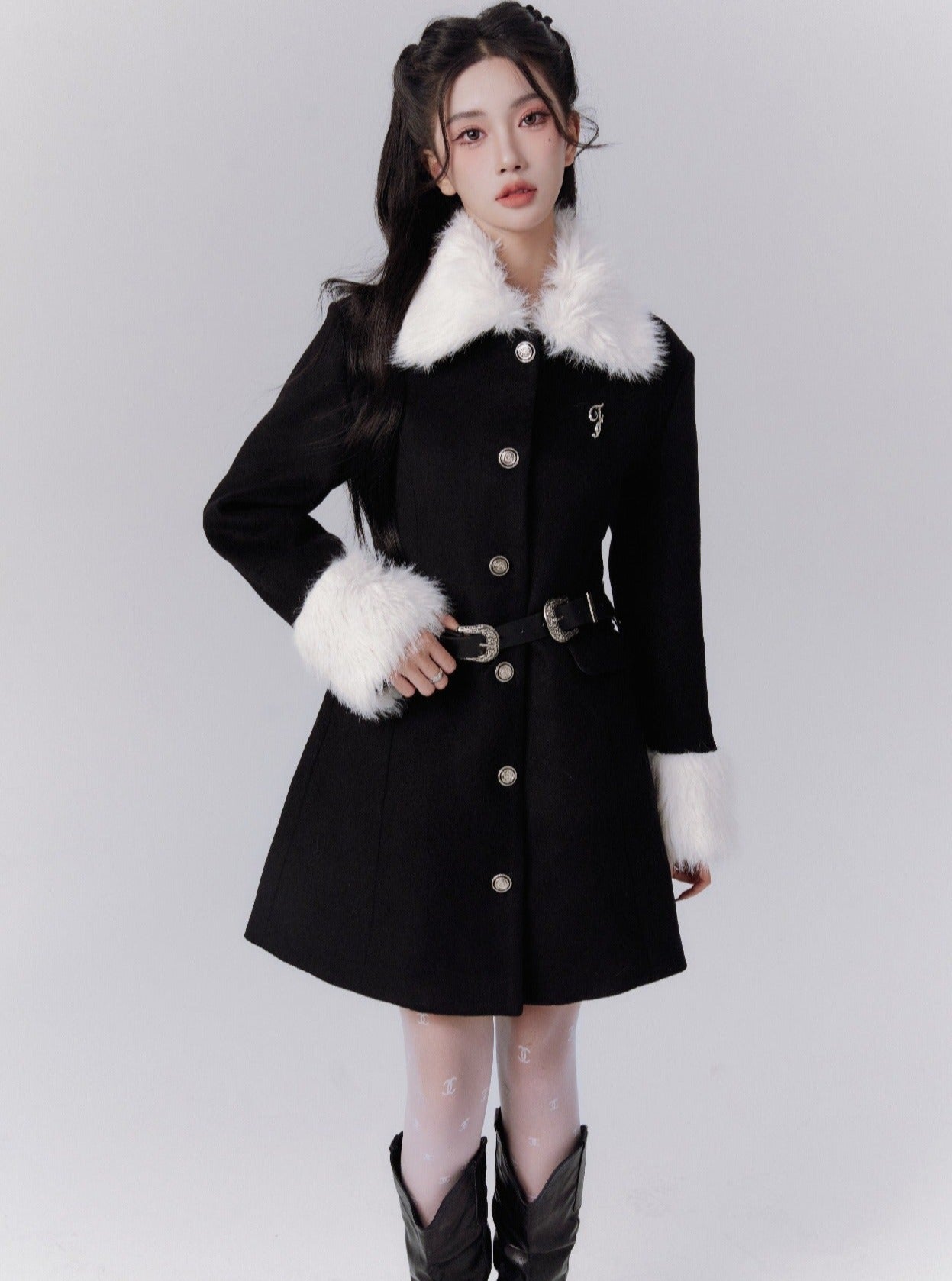 Faux Fur Trim Belted Winter Coat