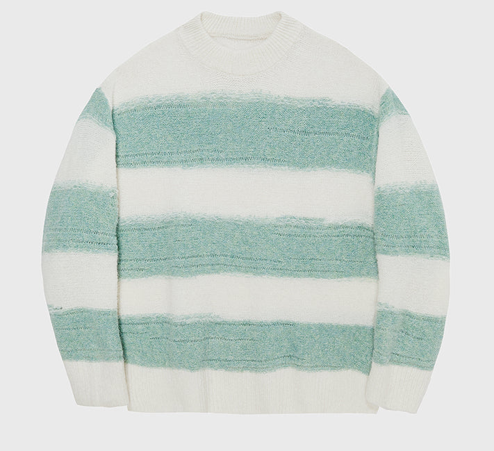 Irregular Wide-Striped Oversized Round Neck Sweater