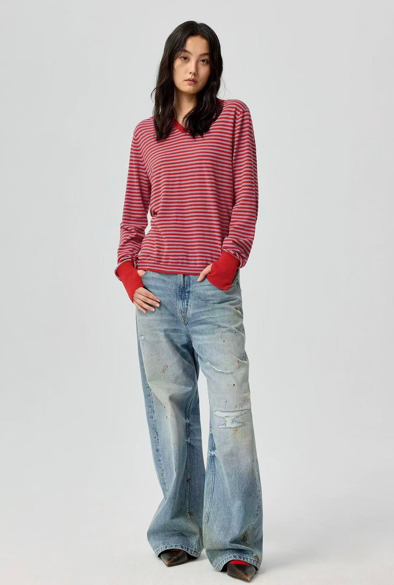 Splatter Distressed Twisted-Seam Jeans