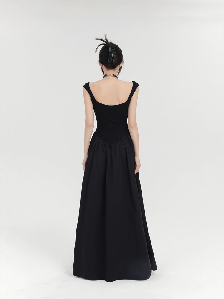 Black Cap Sleeve Ball Gown