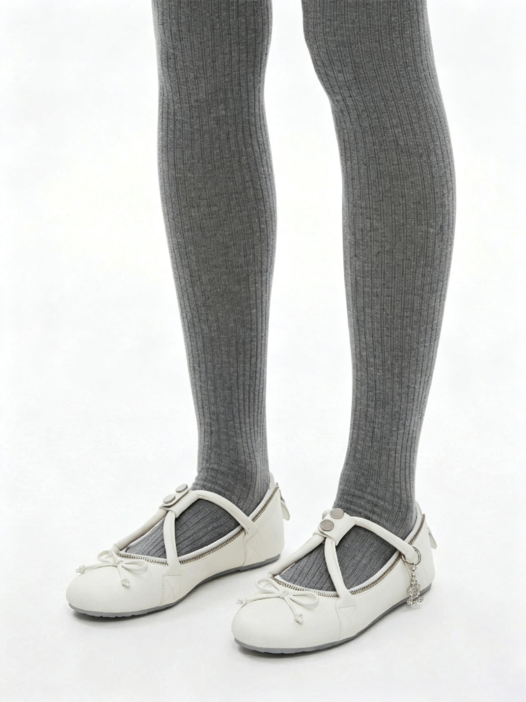 Zip-Detail Cross-Strap Bow Ballet Flats - view 4