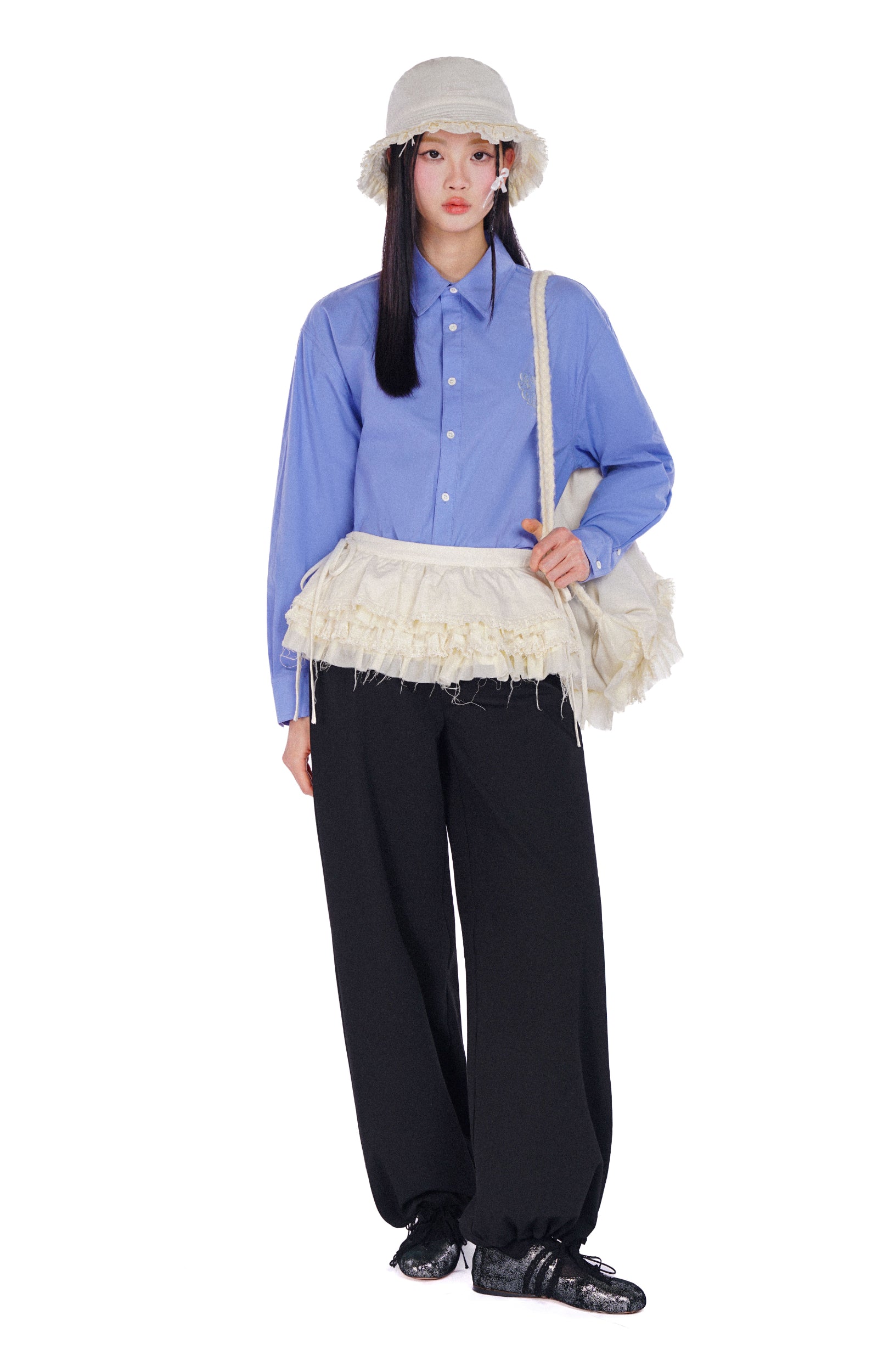 Adjustable Hem Lace Layered Cake Skirt Trousers - chiclara