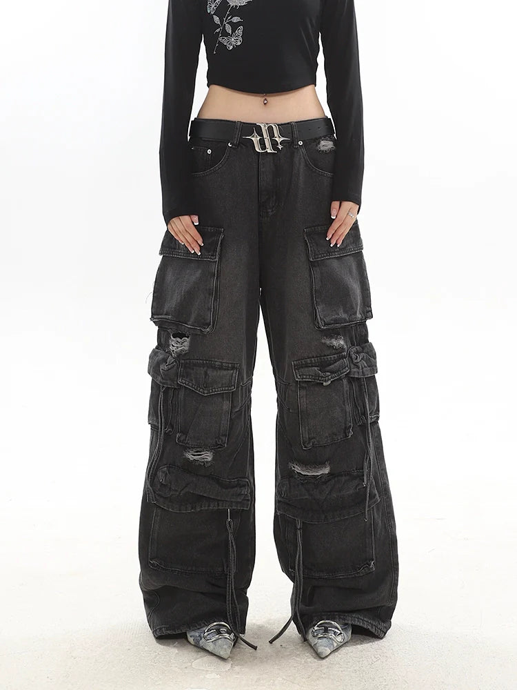 Distressed Multi-Pocket Cargo Jeans