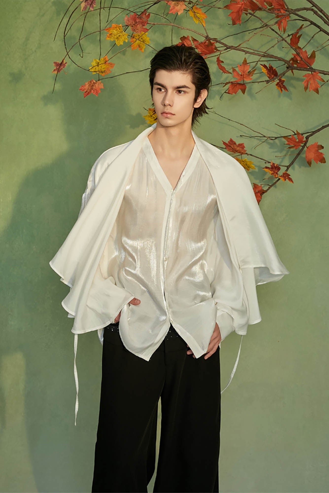 Draped Silk Ruffle Shirt