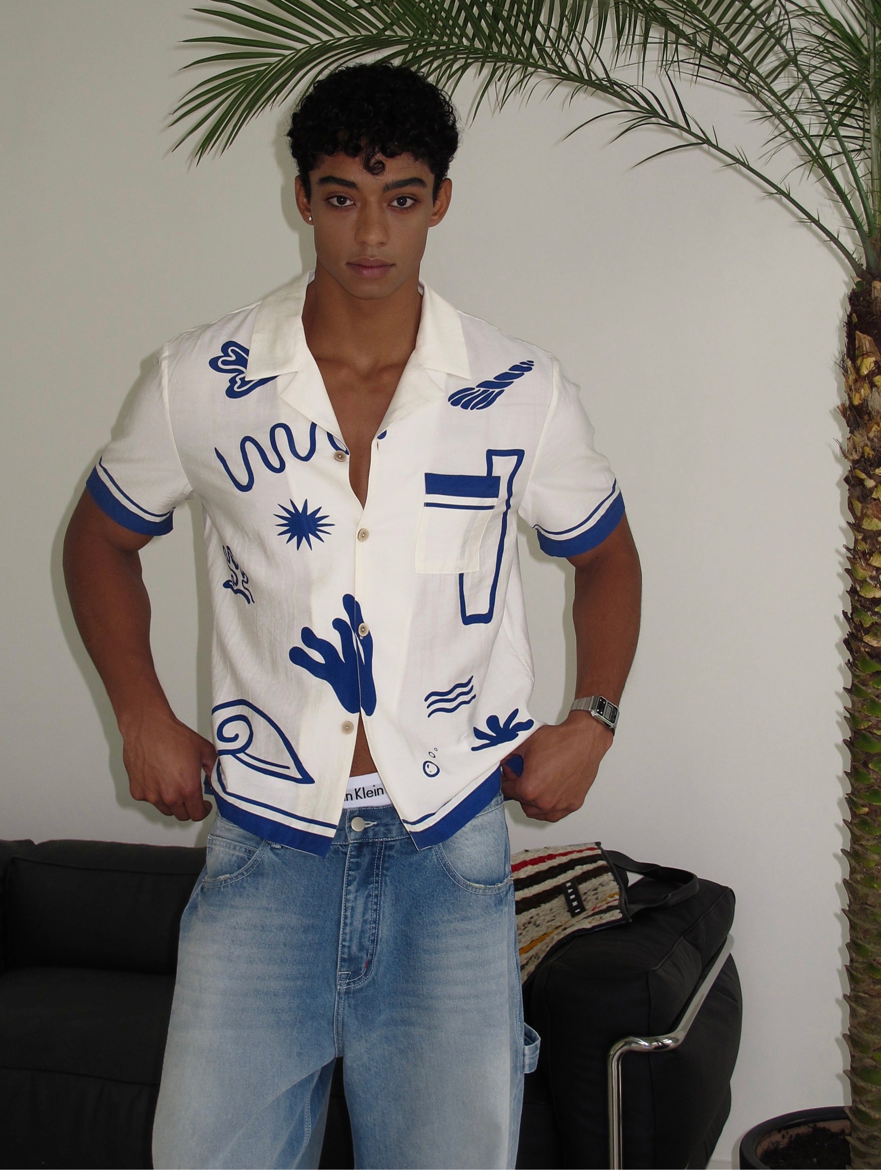 Blue Abstract Print Resort Shirt