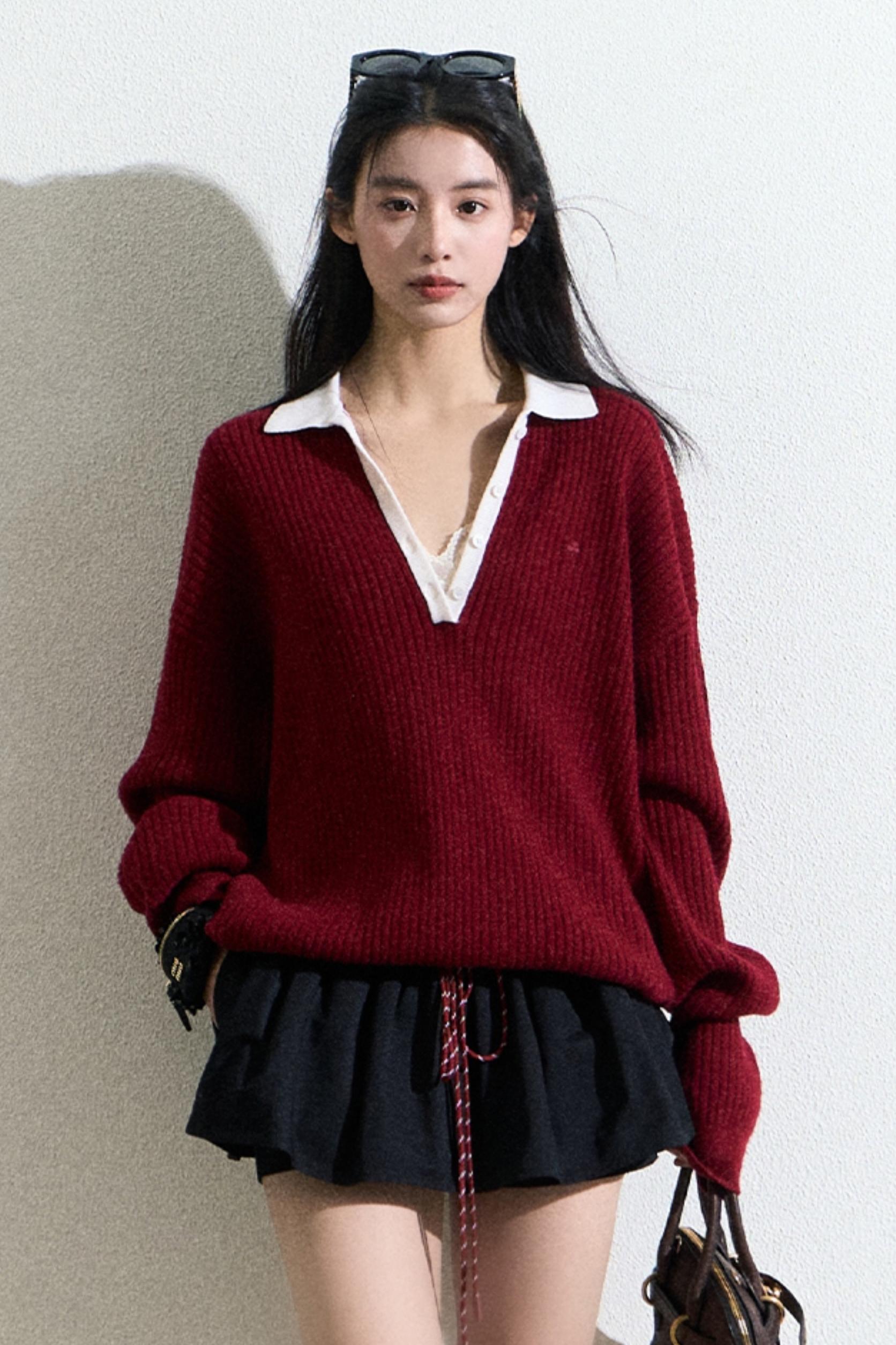 Burgundy Ribbed Sweater