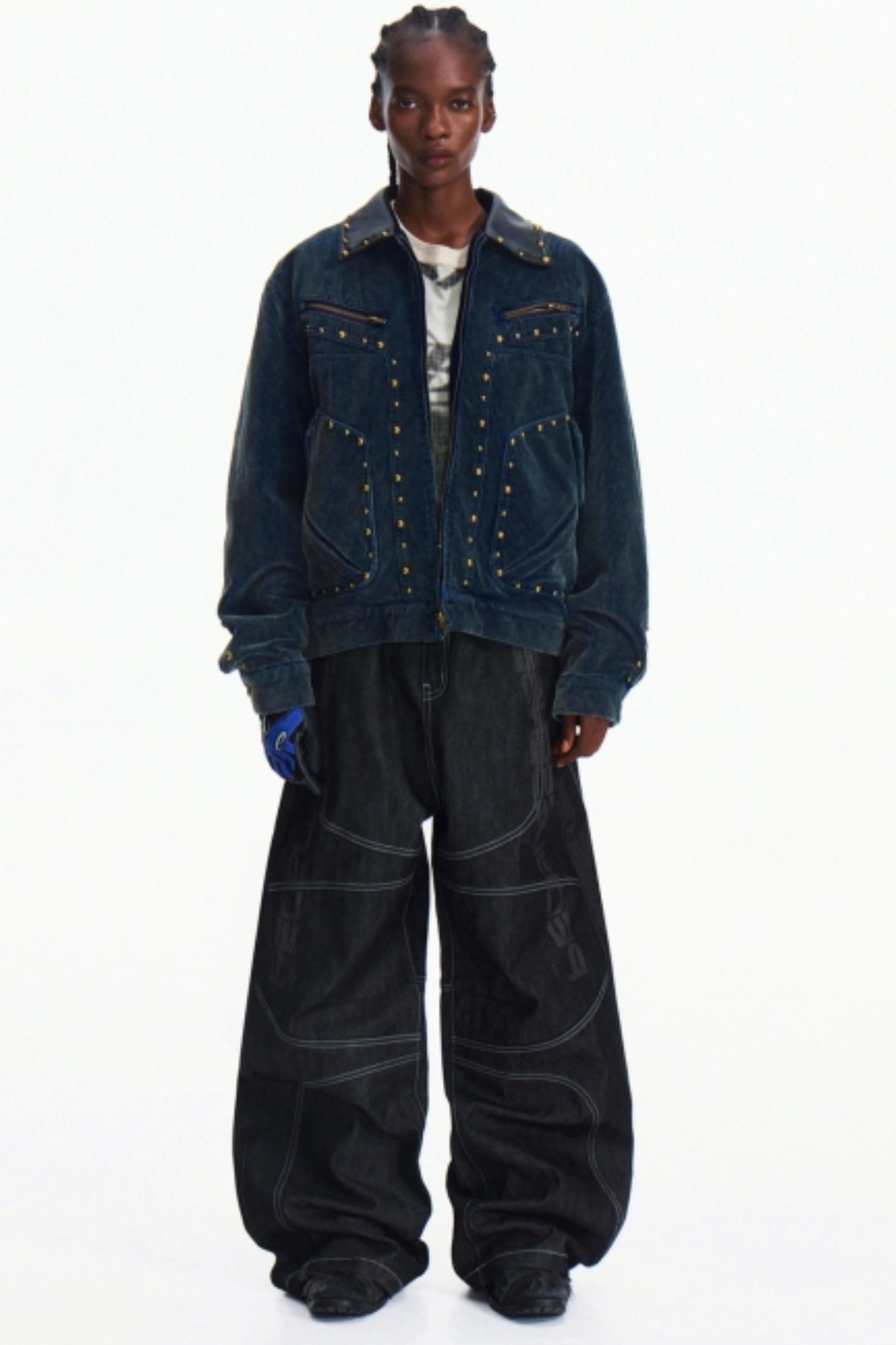 Men's Dark Blue Wide-Leg Pants