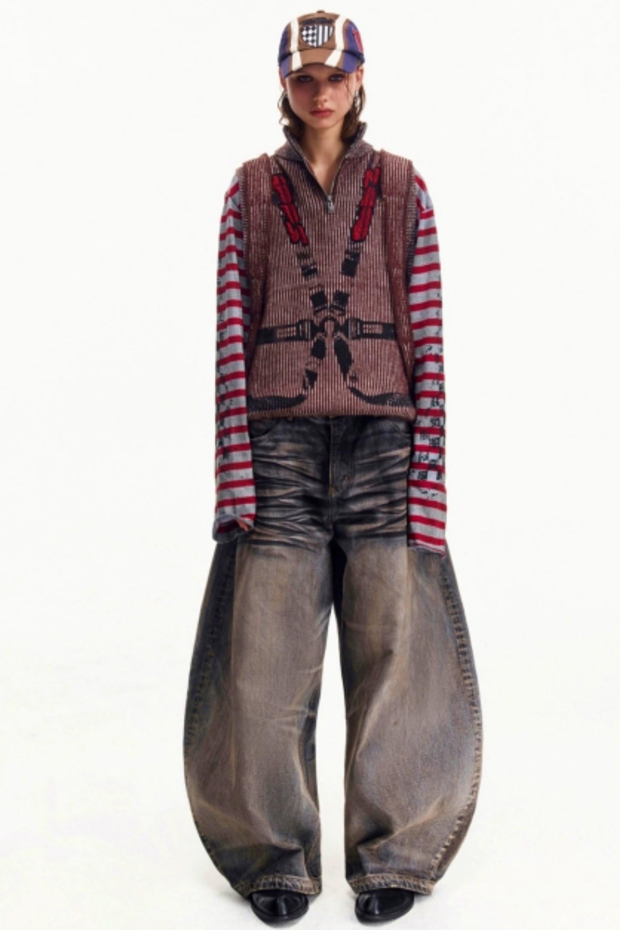 Men's Retro Washed Wide-Leg Jeans