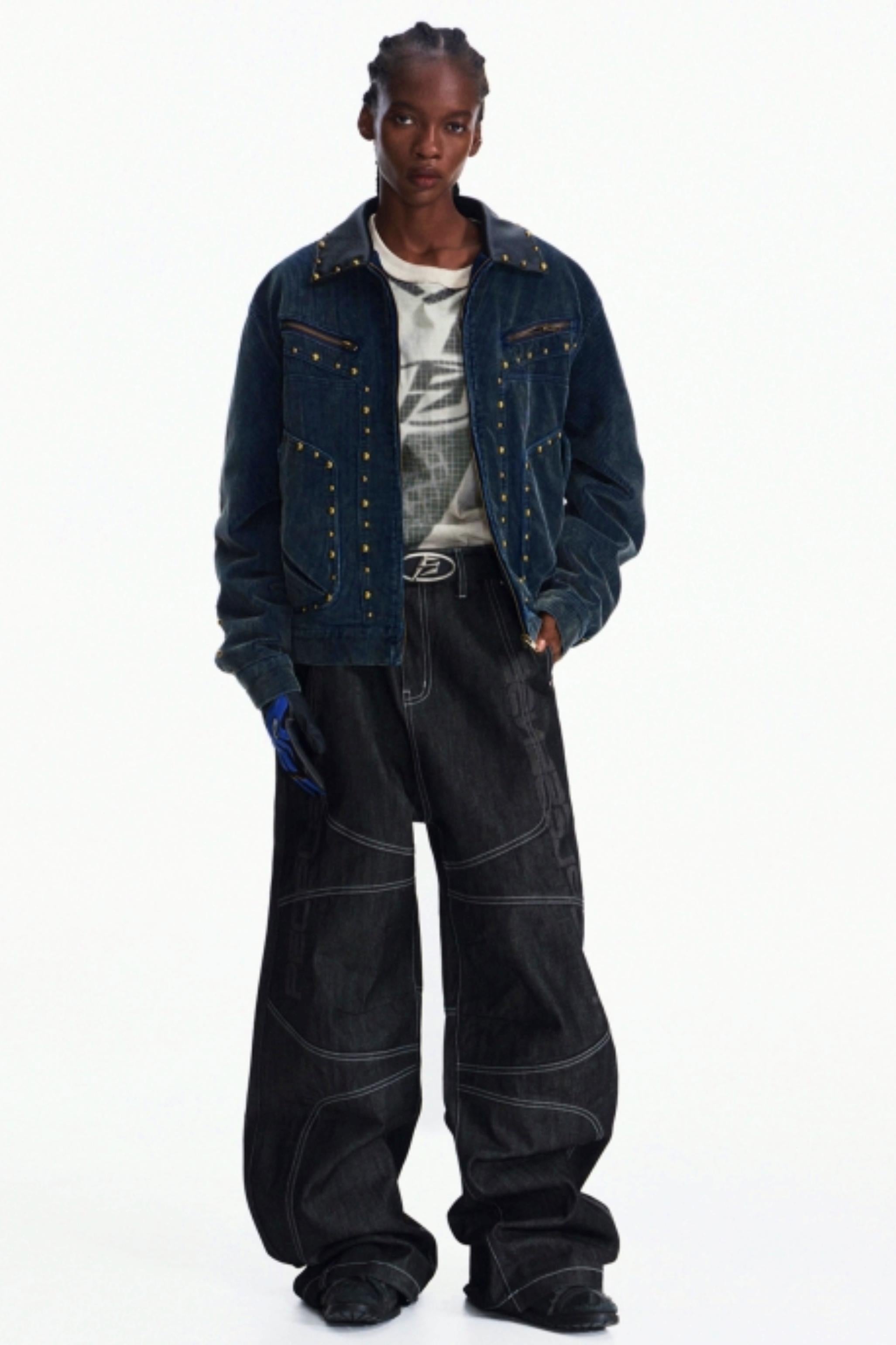 Men's Dark Blue Wide-Leg Pants