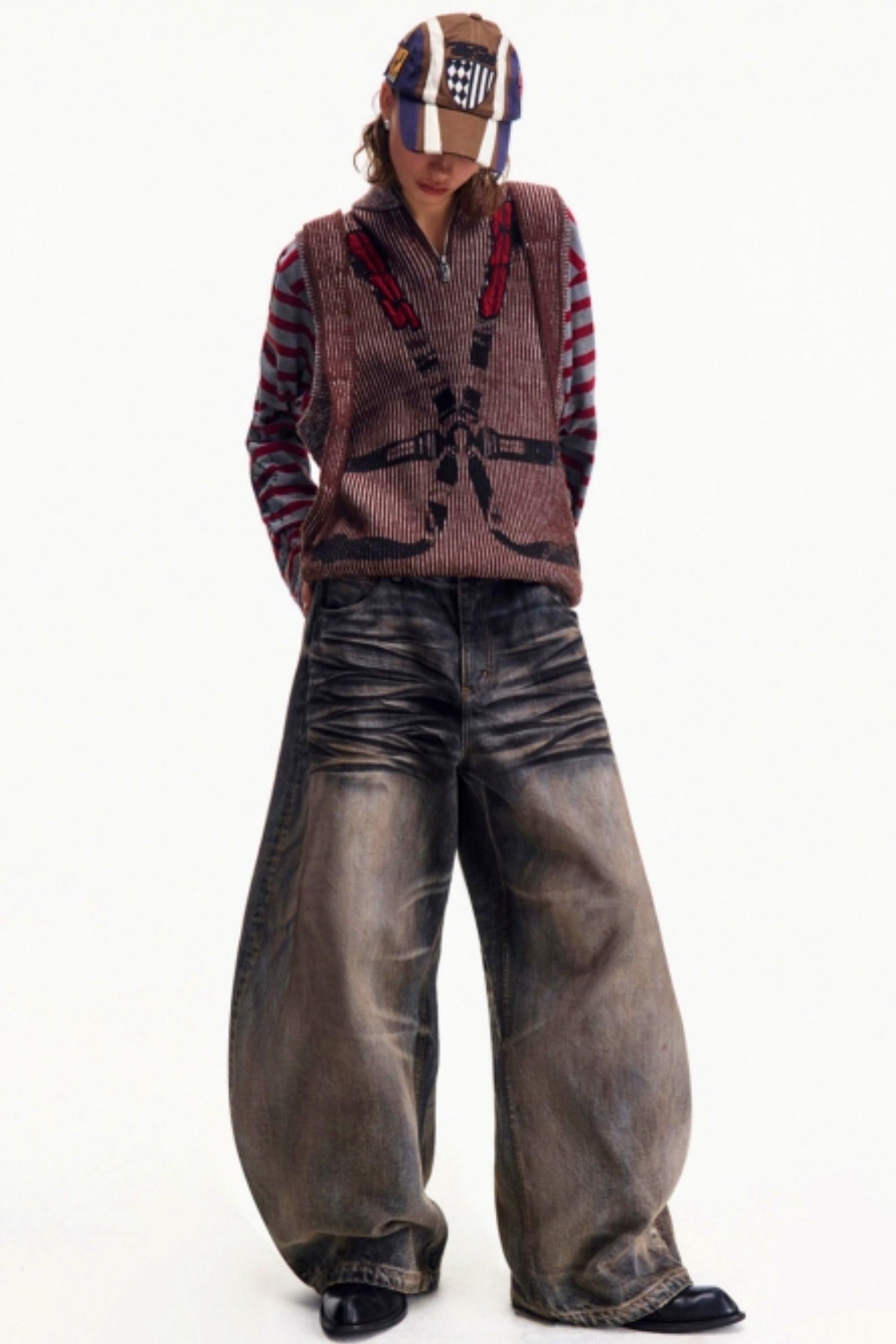Men's Retro Washed Wide-Leg Jeans