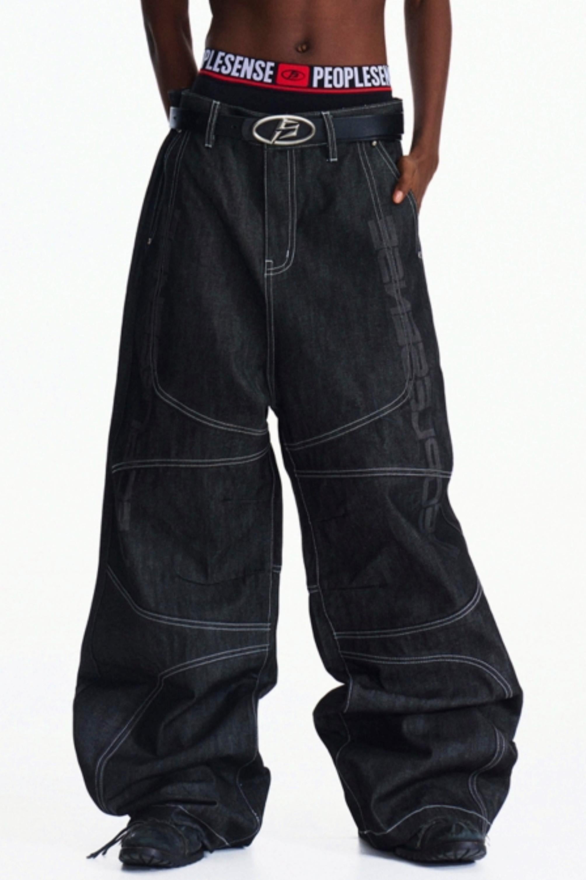 Men's Dark Blue Wide-Leg Pants