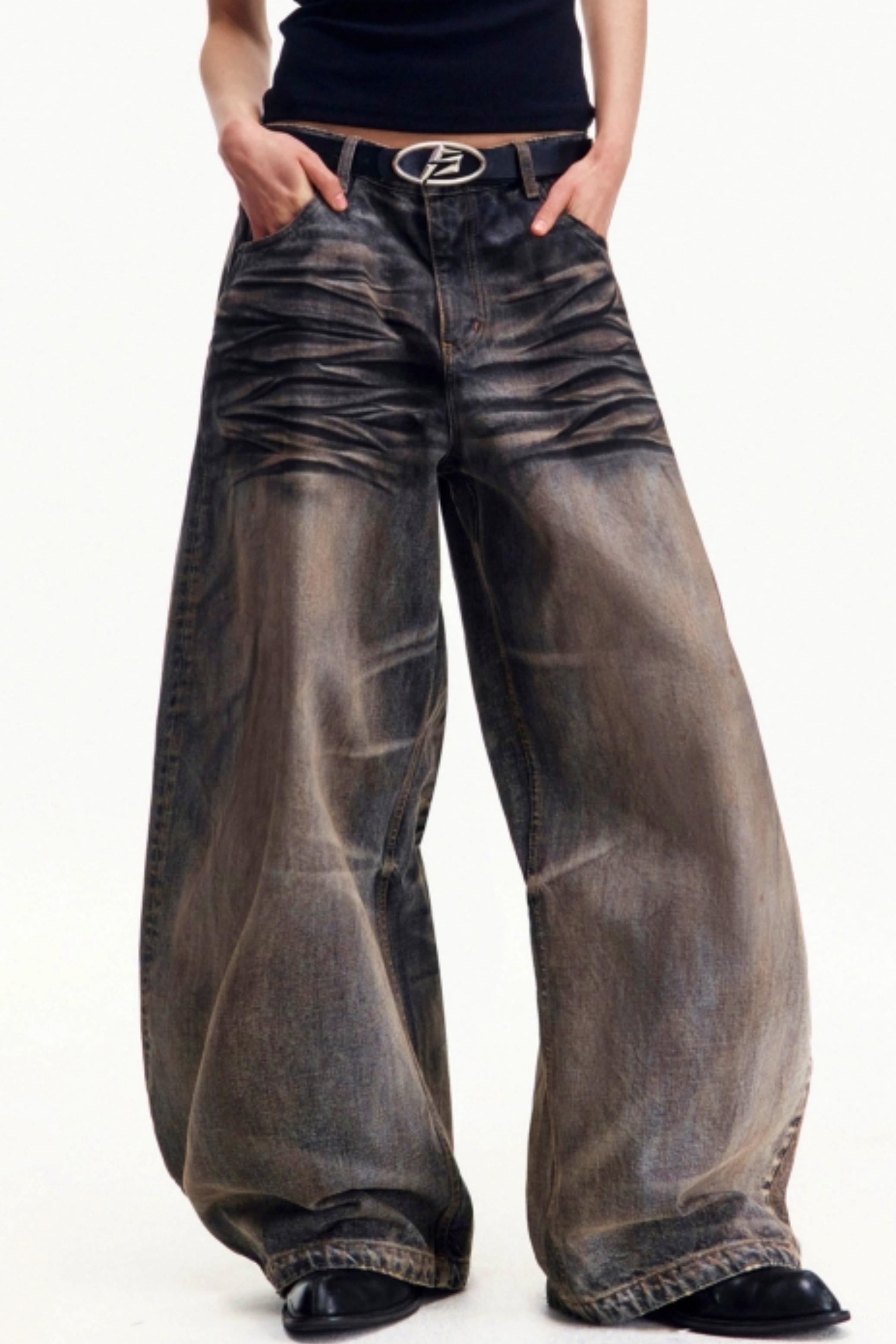 Men's Retro Washed Wide-Leg Jeans