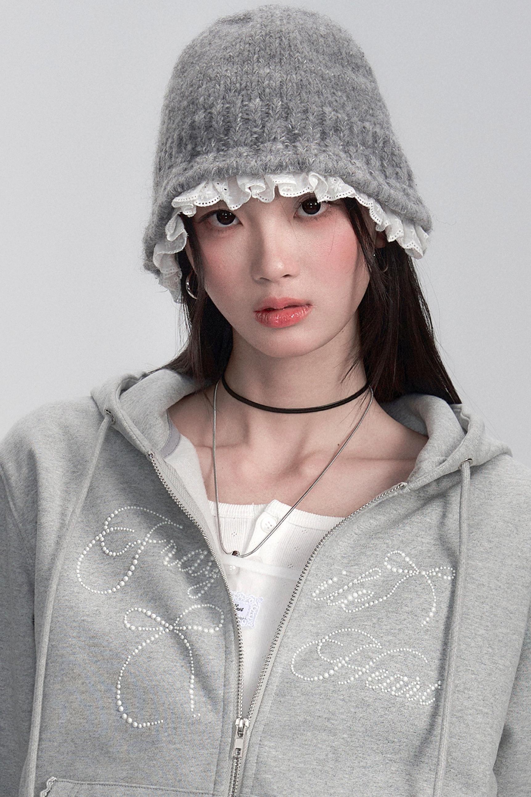 Lace-Trimmed Knit Beanie