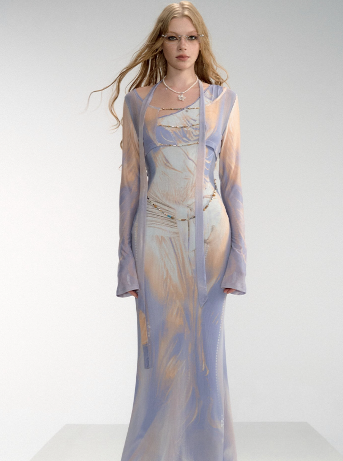 Ethereal Watercolor Two-Piece Gown Set