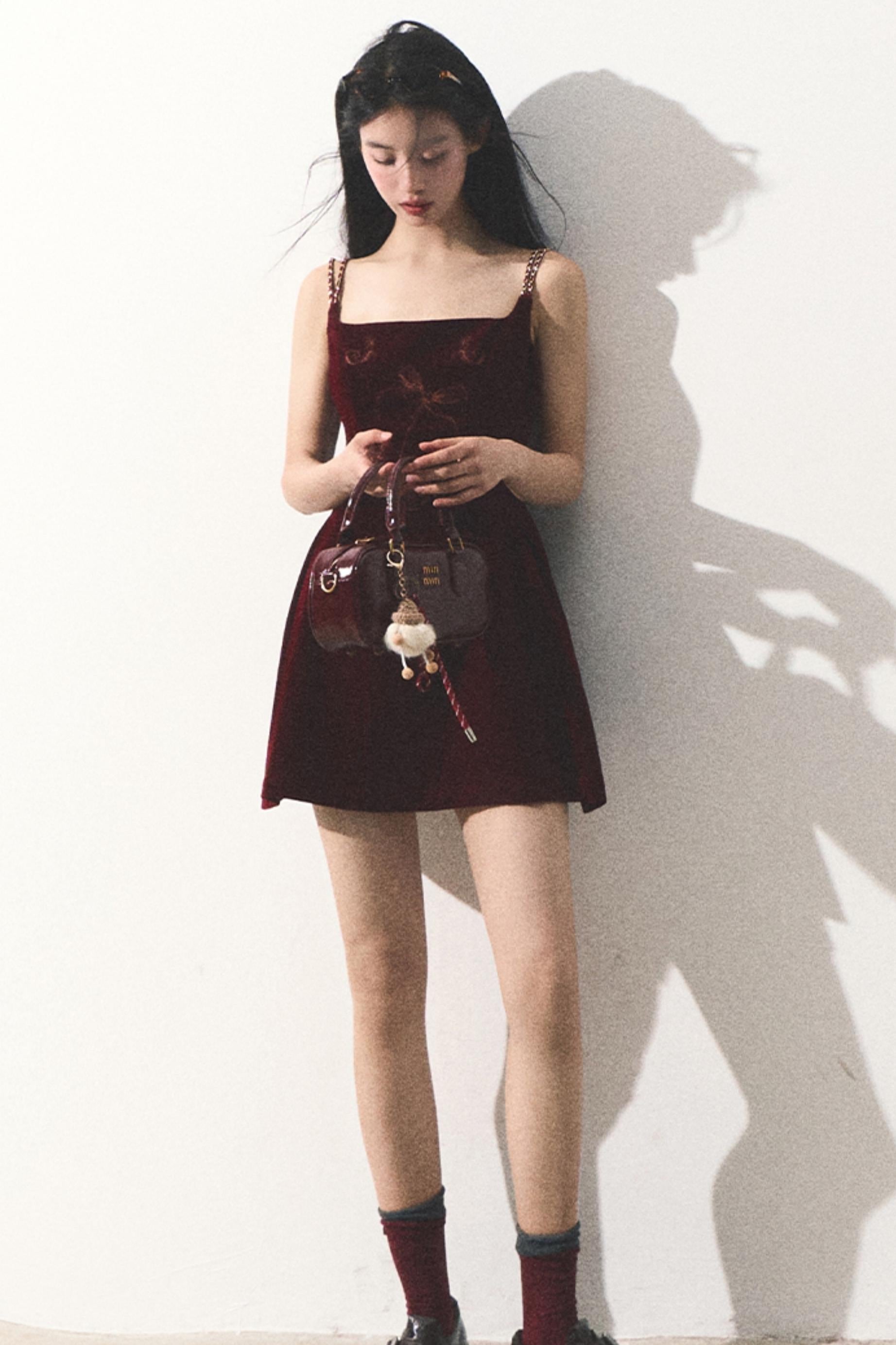 Velvet Embroidered Mini Dress