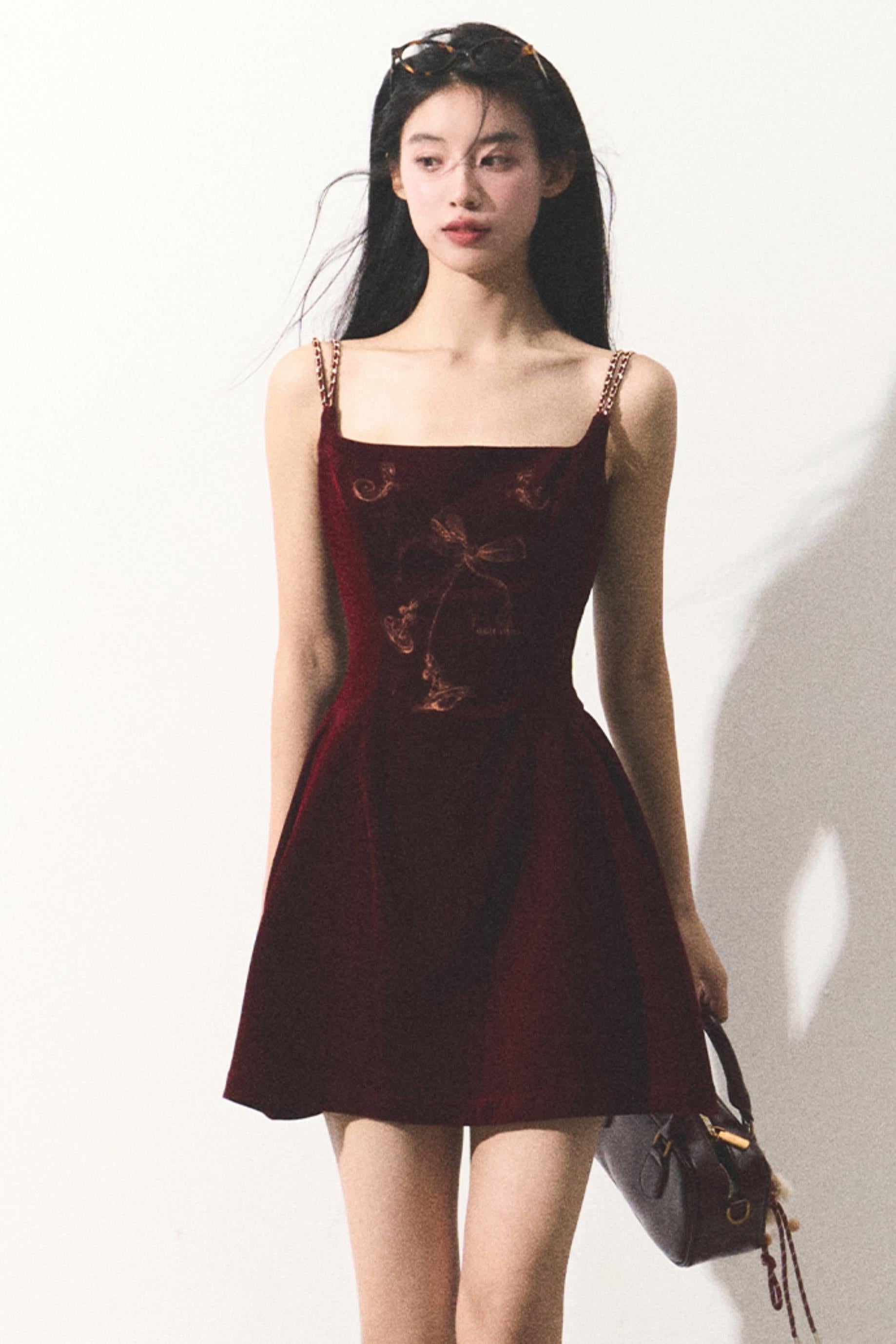 Velvet Embroidered Mini Dress