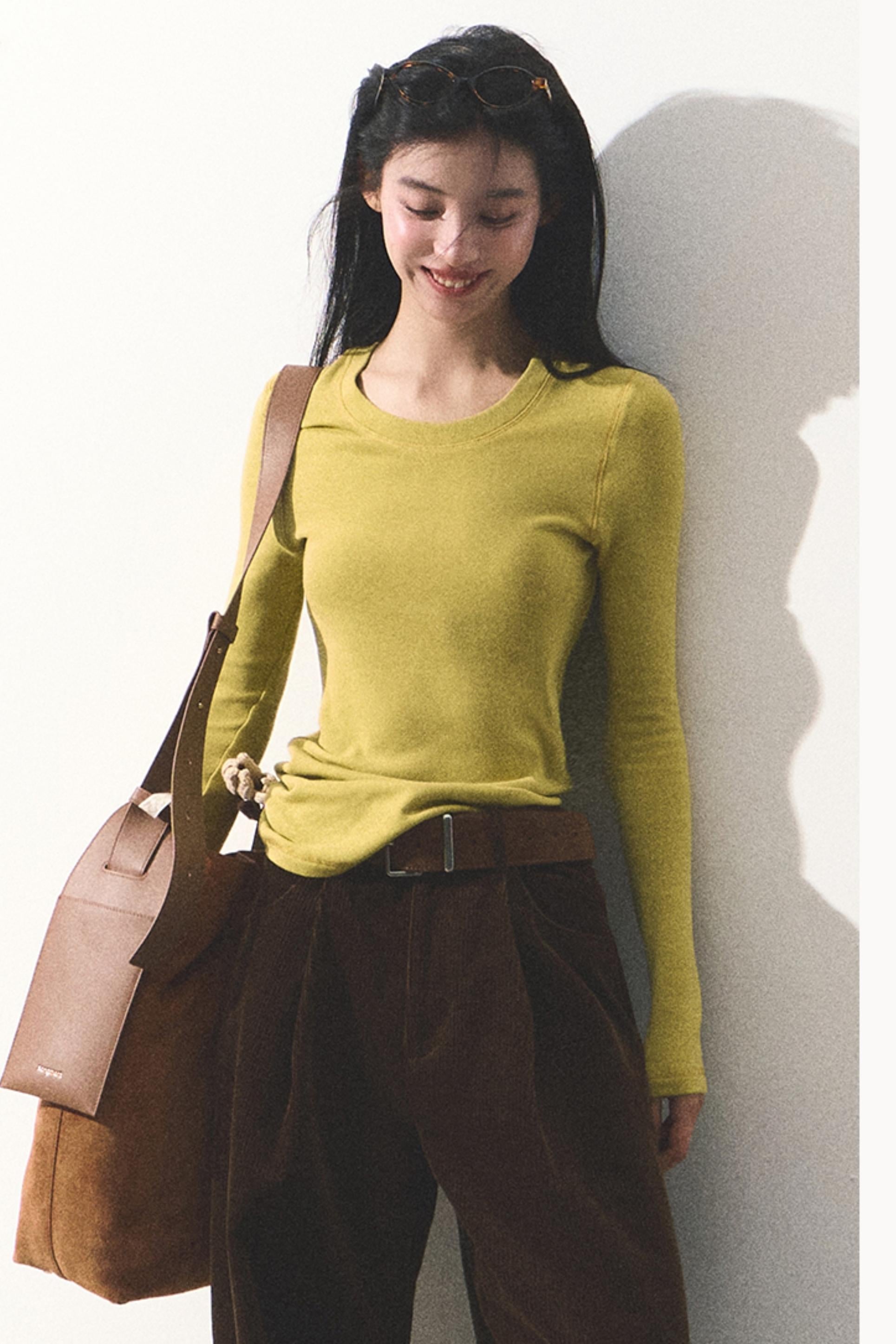 Chartreuse Long Sleeve Fitted Top