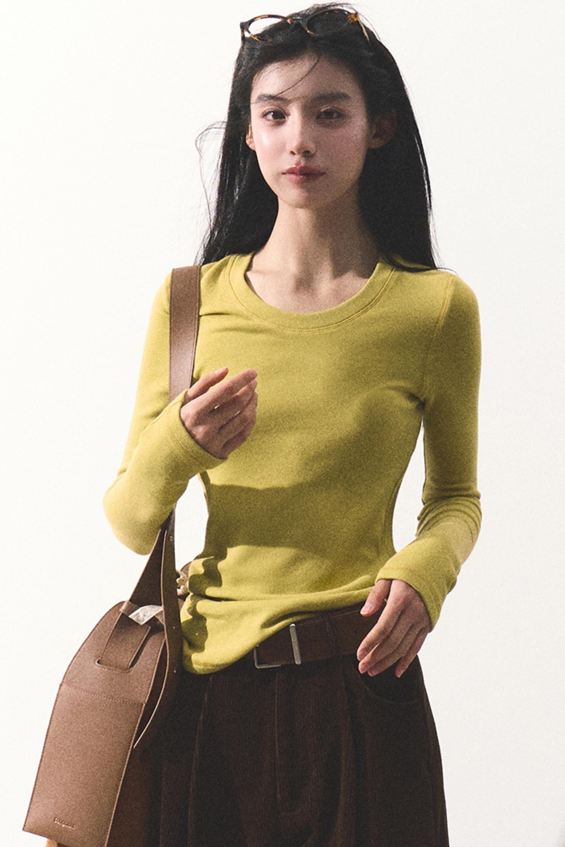 Chartreuse Long Sleeve Fitted Top