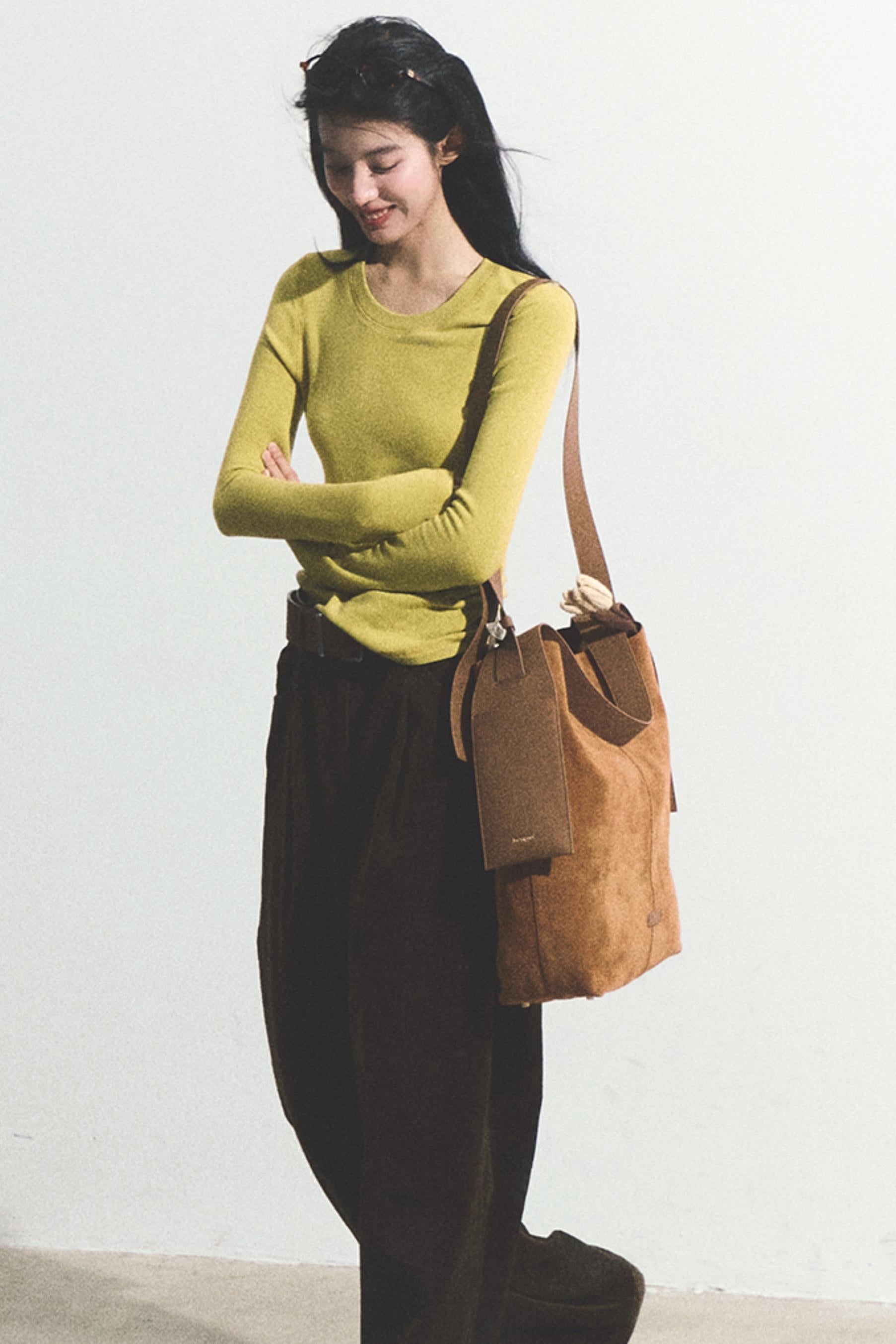 Chartreuse Long Sleeve Fitted Top