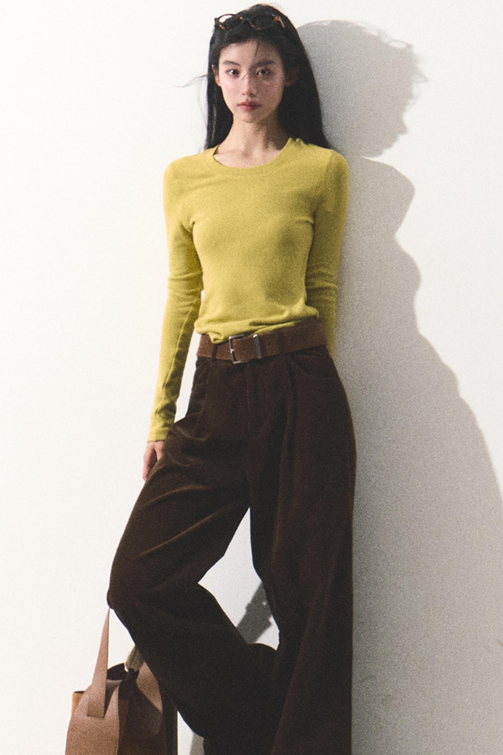 Chartreuse Long Sleeve Fitted Top