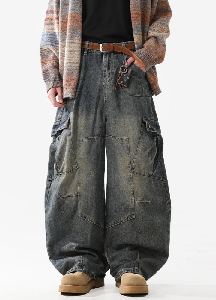 Over-Wide Vintage Washed Cargo Jeans