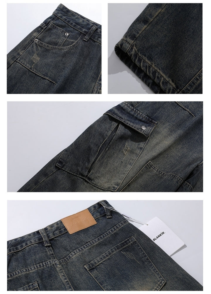 Over-Wide Vintage Washed Cargo Jeans