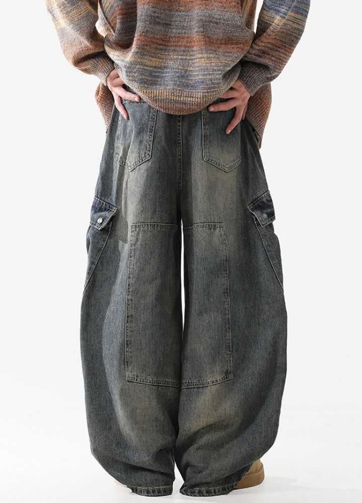 Over-Wide Vintage Washed Cargo Jeans