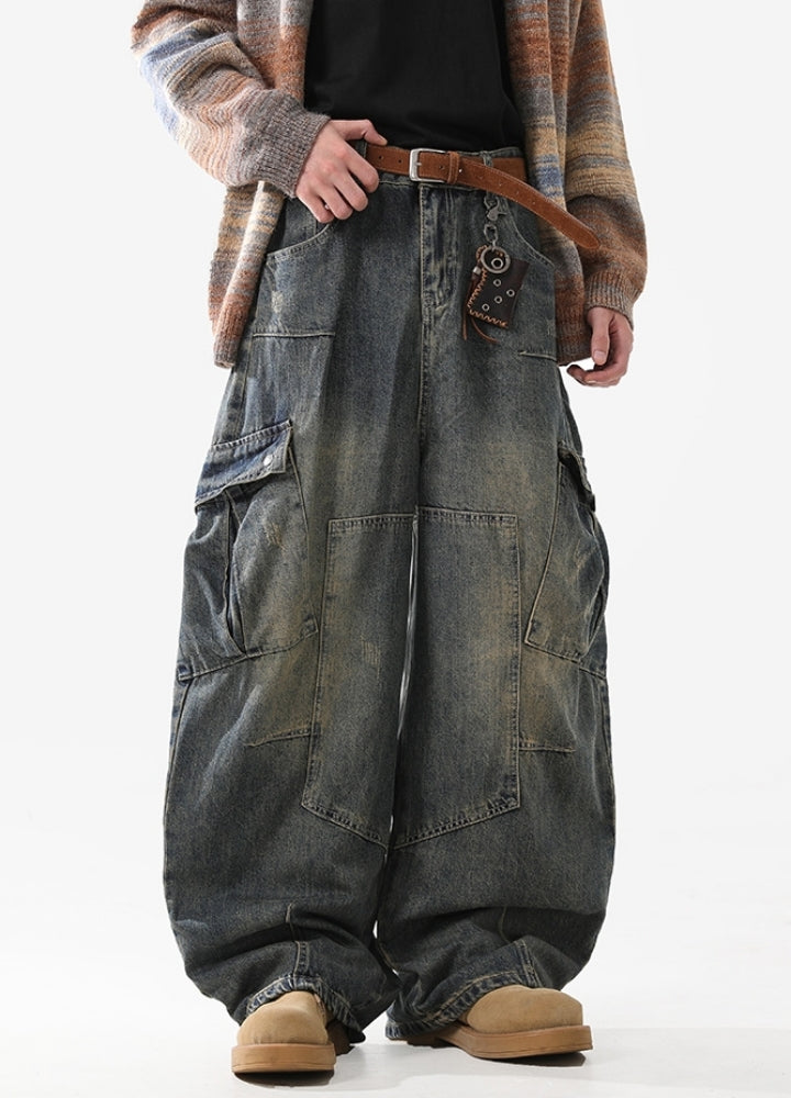 Over-Wide Vintage Washed Cargo Jeans