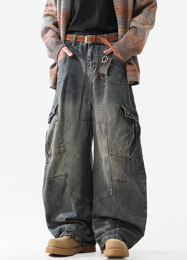 Over-Wide Vintage Washed Cargo Jeans