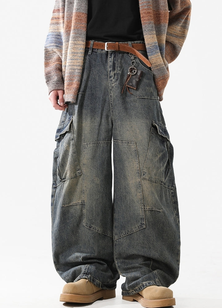 Over-Wide Vintage Washed Cargo Jeans