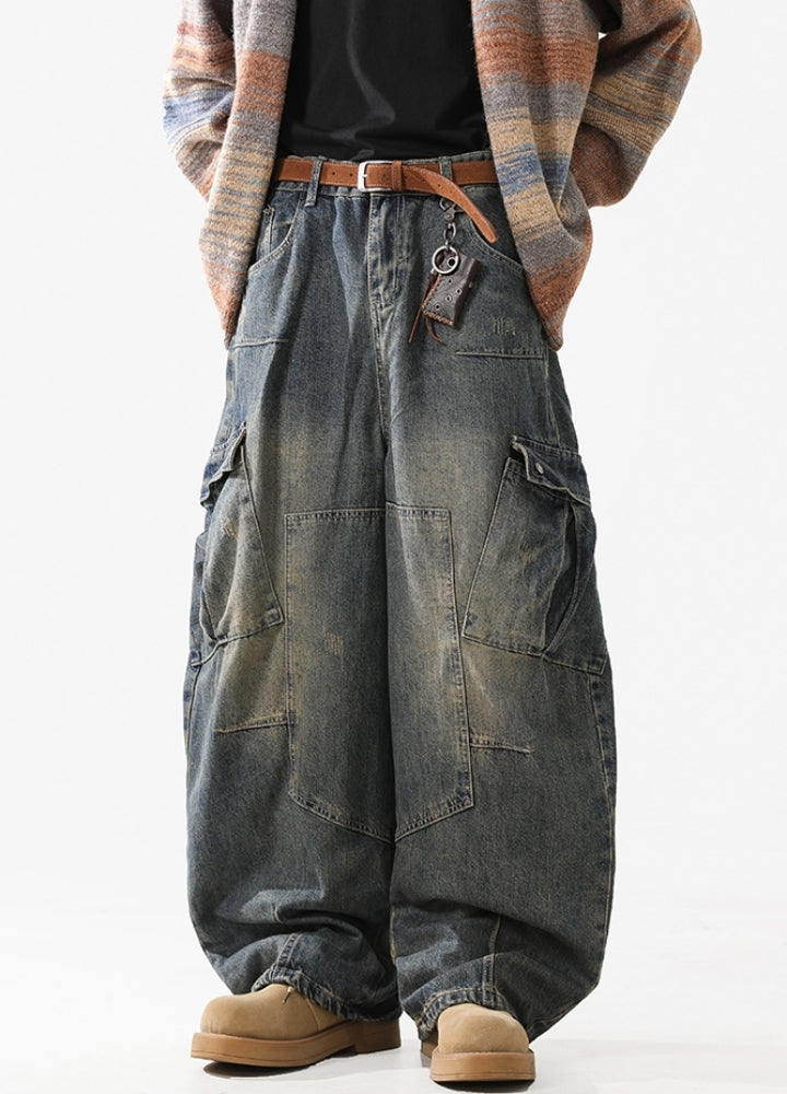 Over-Wide Vintage Washed Cargo Jeans