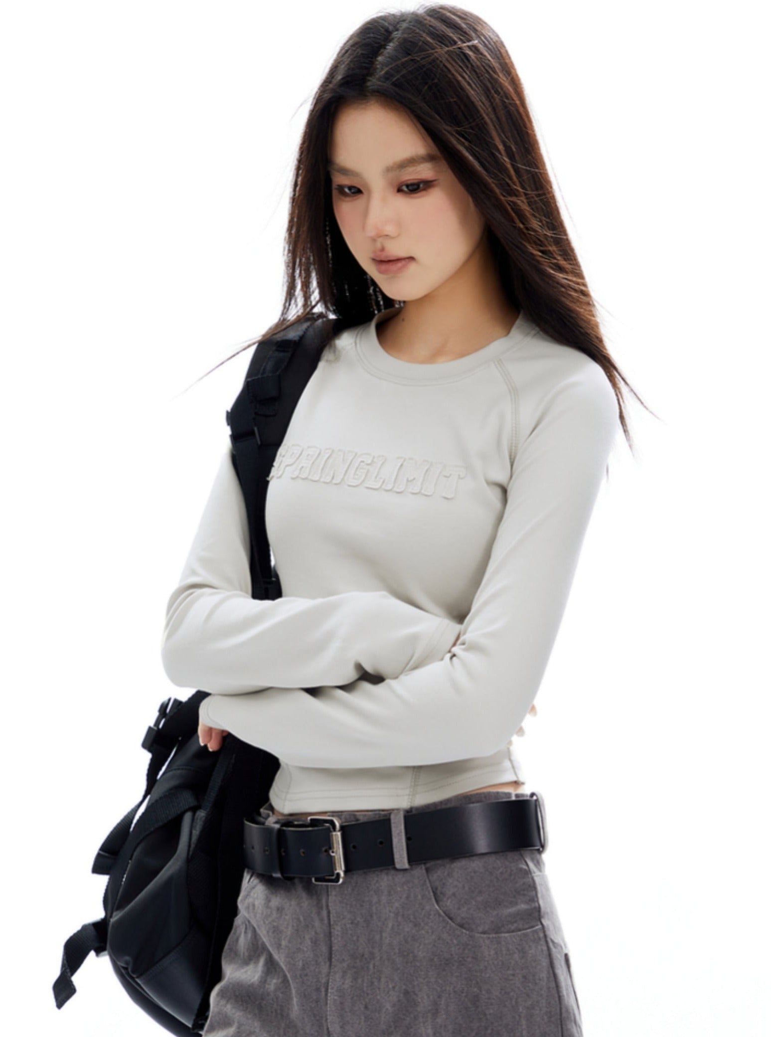 Gray Embossed Crop Sweatshirt